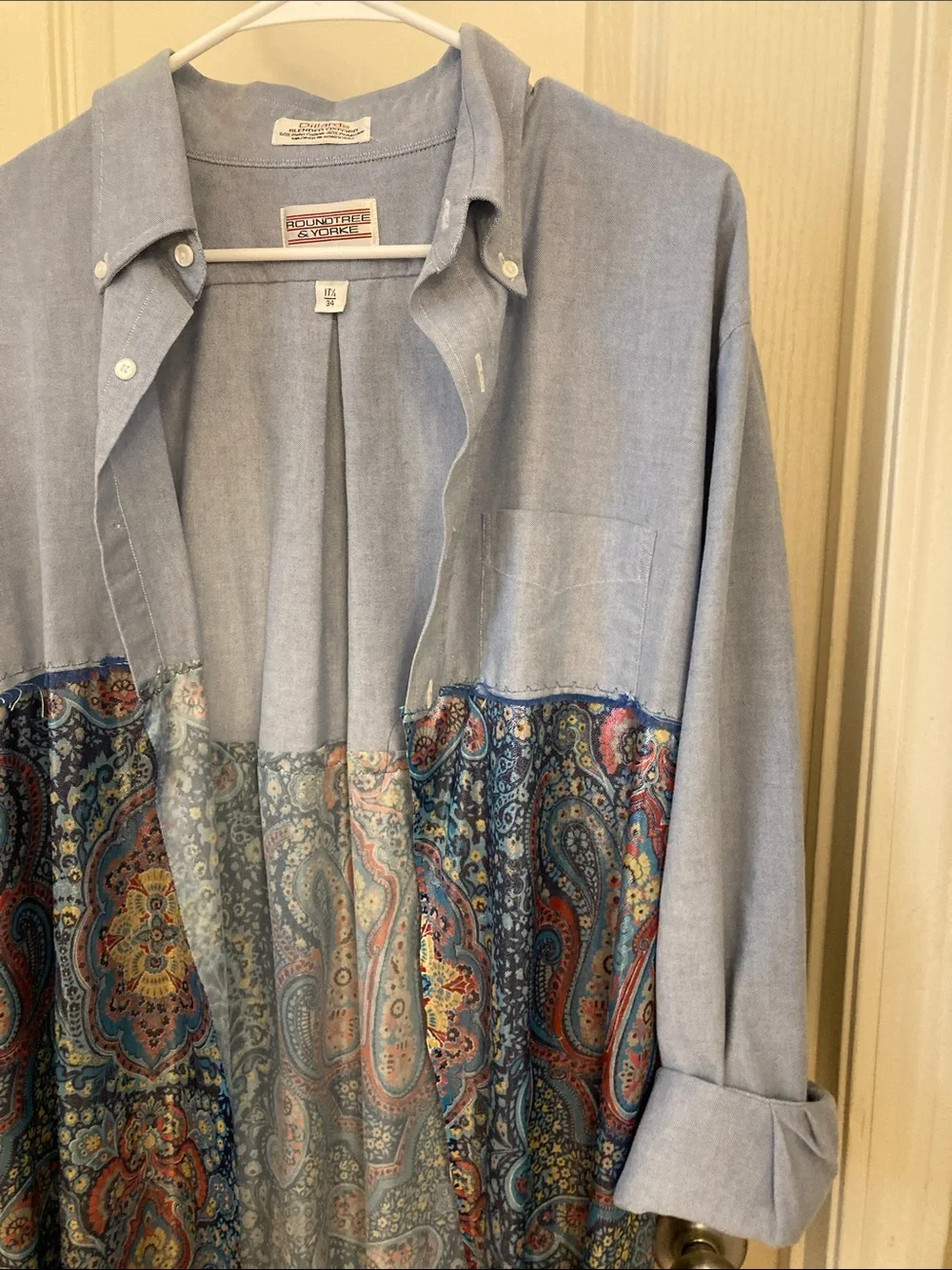 Light Blue Shirt Duster with Blue Paisley Panel - Picture 5 of 13